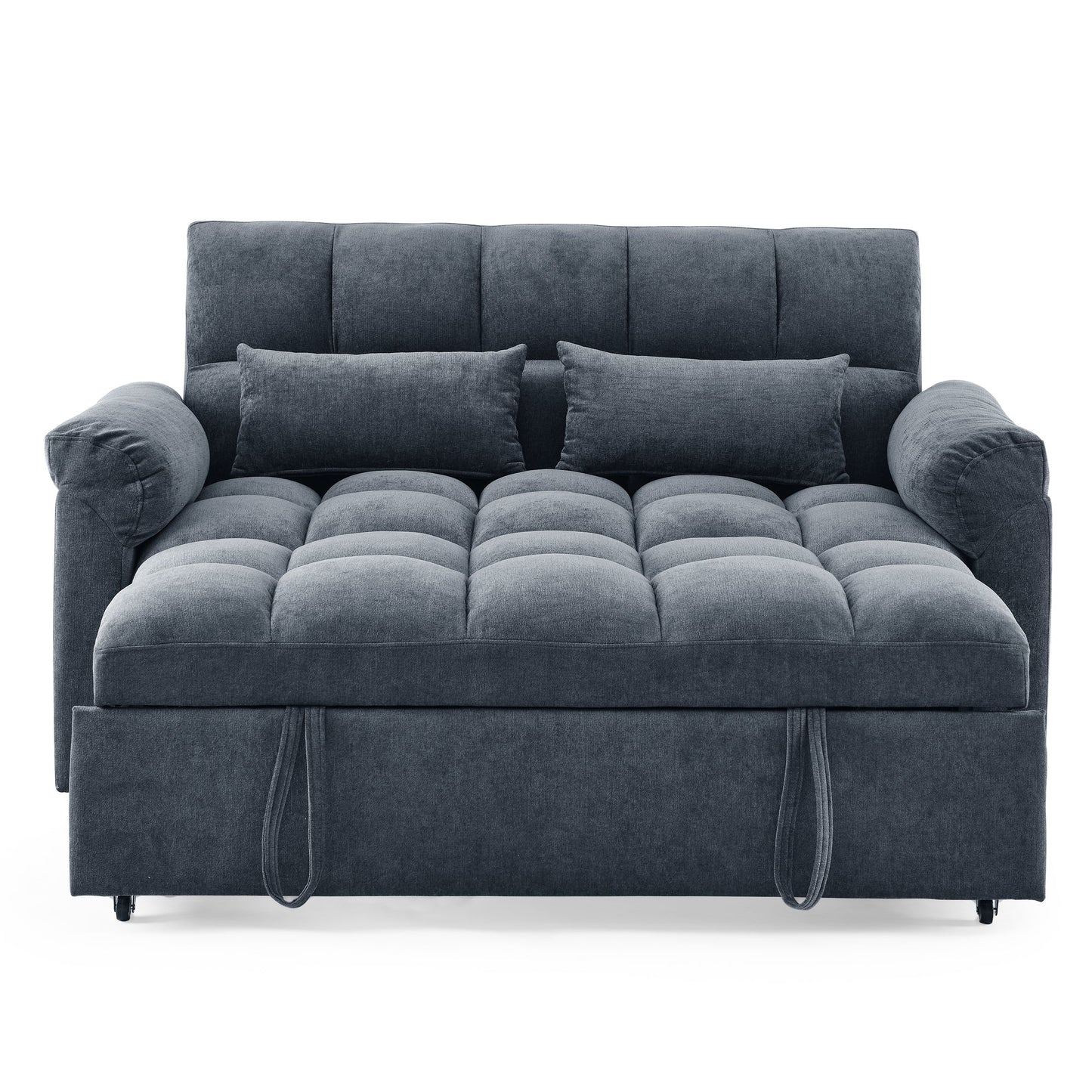 Blue+Grey Convertible Linen Loveseat Sofa Bed with Pull-Out Sleeper
