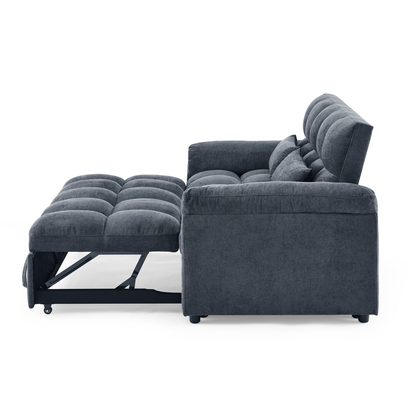 Blue+Grey Convertible Linen Loveseat Sofa Bed with Pull-Out Sleeper