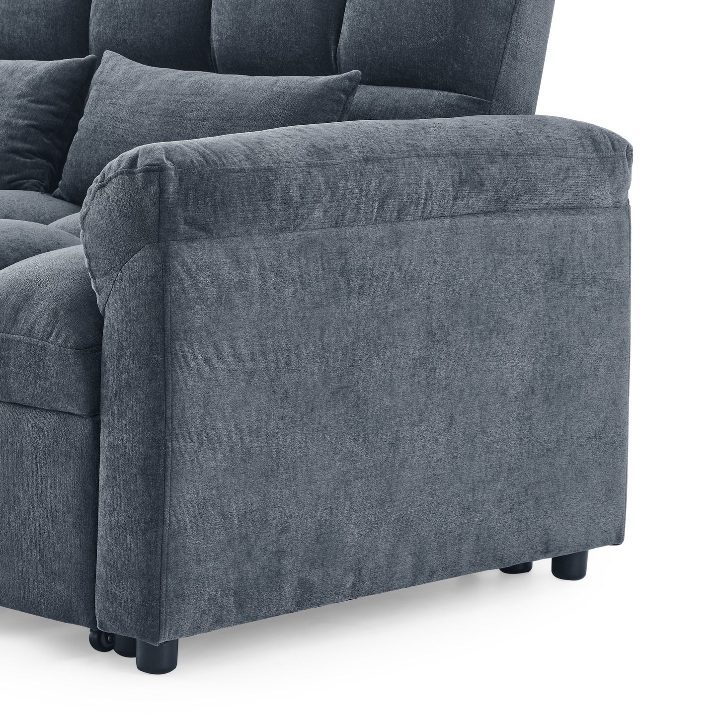Blue+Grey Convertible Linen Loveseat Sofa Bed with Pull-Out Sleeper