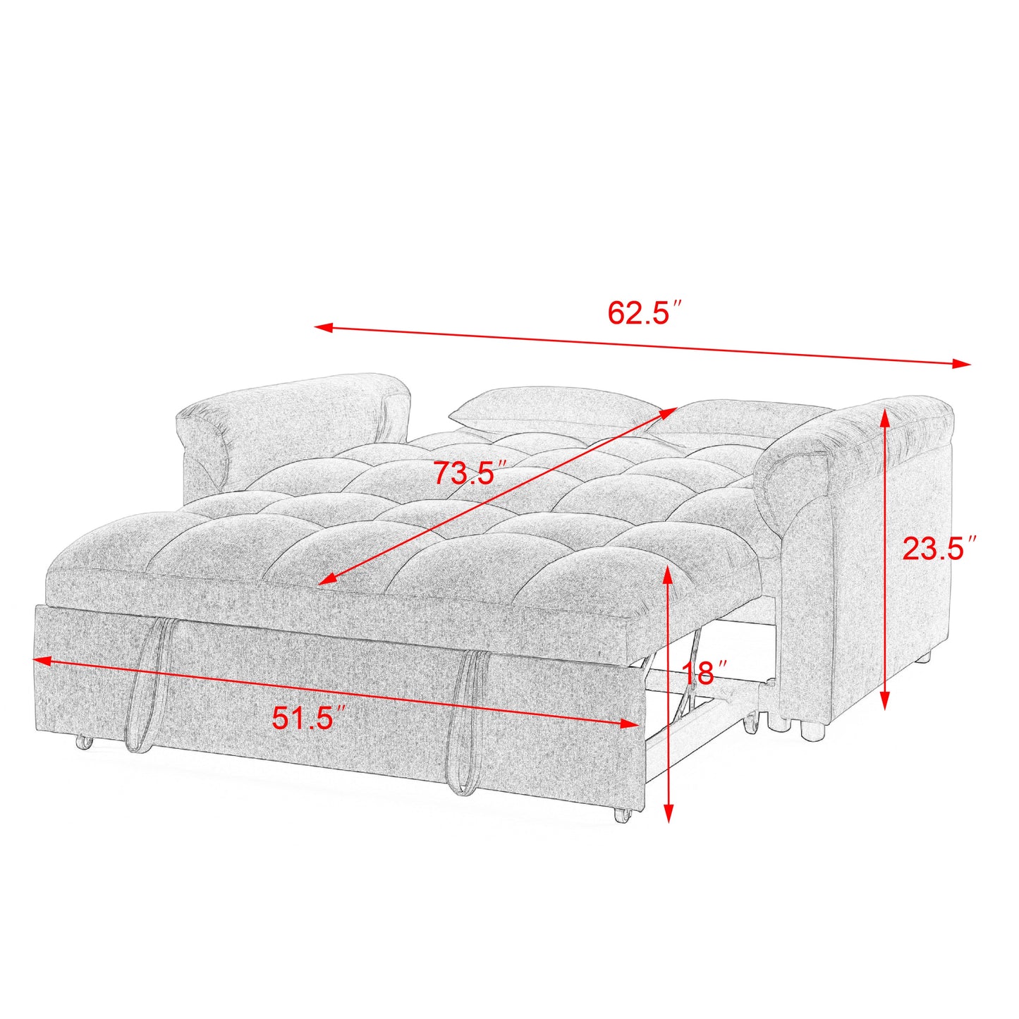 Blue+Grey Convertible Linen Loveseat Sofa Bed with Pull-Out Sleeper