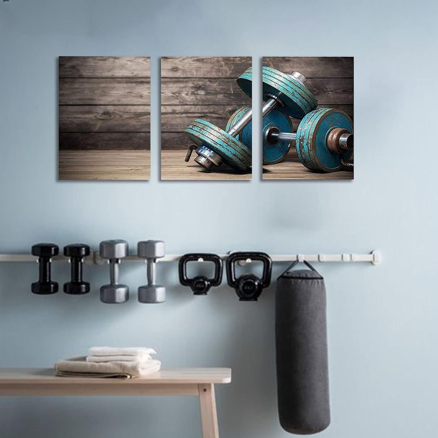 Modular Dumbbells Fitness Wall Decor,The Gym Canvas Wall Art Modern Home Poster 3 Pieces HD Printed Bodybuilding Painting for Living Room,Bedroom, Frame Decoration
