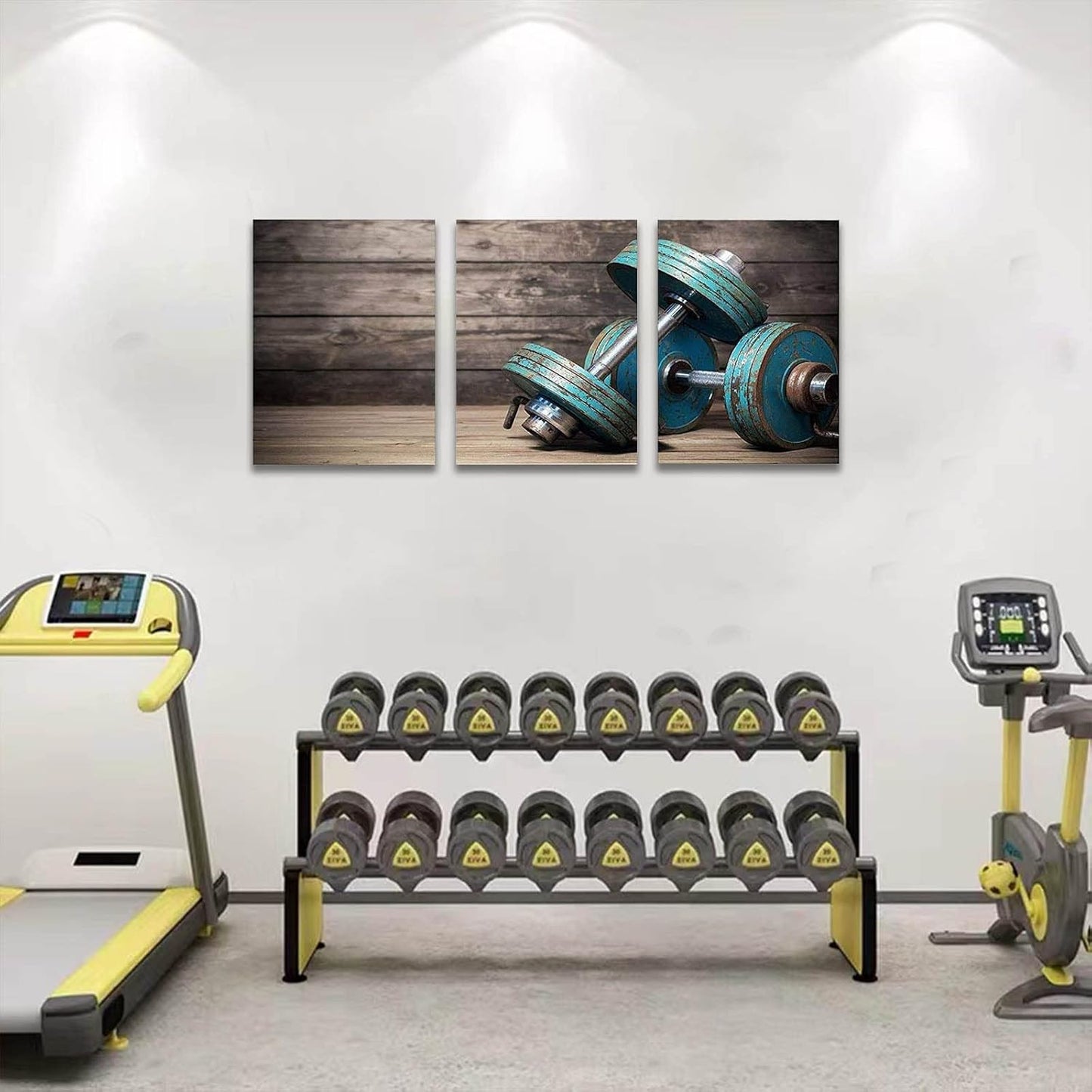 Modular Dumbbells Fitness Wall Decor,The Gym Canvas Wall Art Modern Home Poster 3 Pieces HD Printed Bodybuilding Painting for Living Room,Bedroom, Frame Decoration