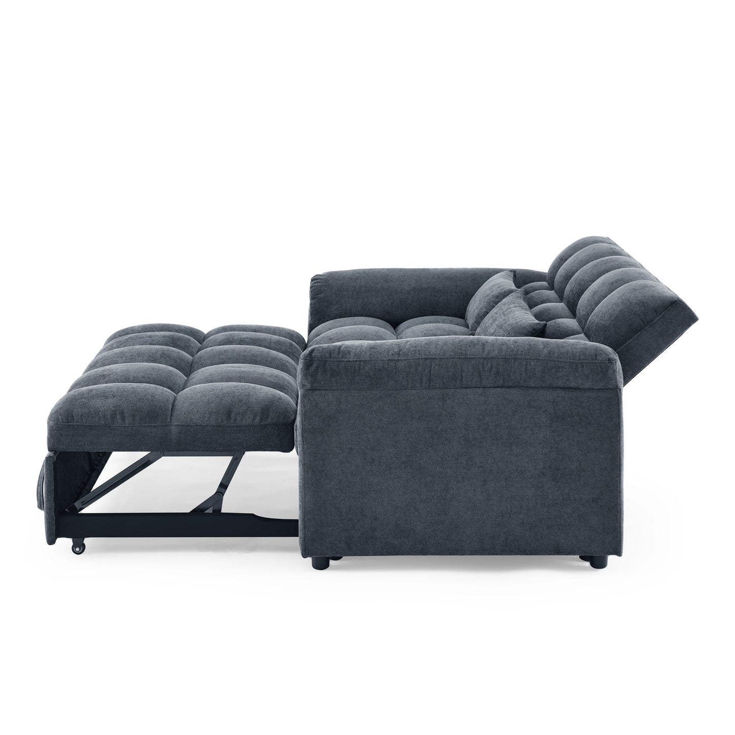 Blue+Grey Convertible Linen Loveseat Sofa Bed with Pull-Out Sleeper