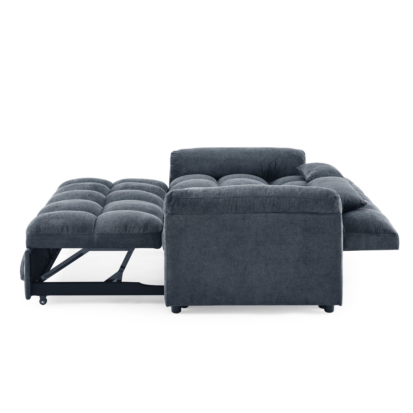 Blue+Grey Convertible Linen Loveseat Sofa Bed with Pull-Out Sleeper