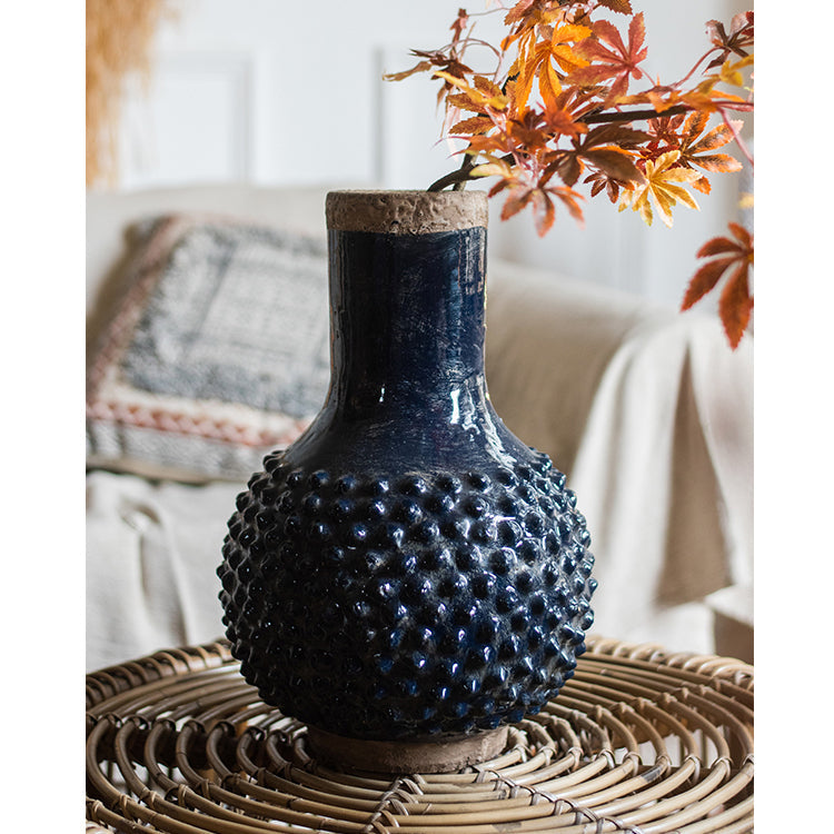 Handmade Ceramic Vase – Artisan Pottery in Dark Blue - ThelGarden