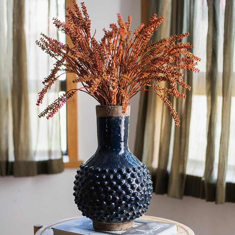 Handmade Ceramic Vase – Artisan Pottery in Dark Blue - ThelGarden