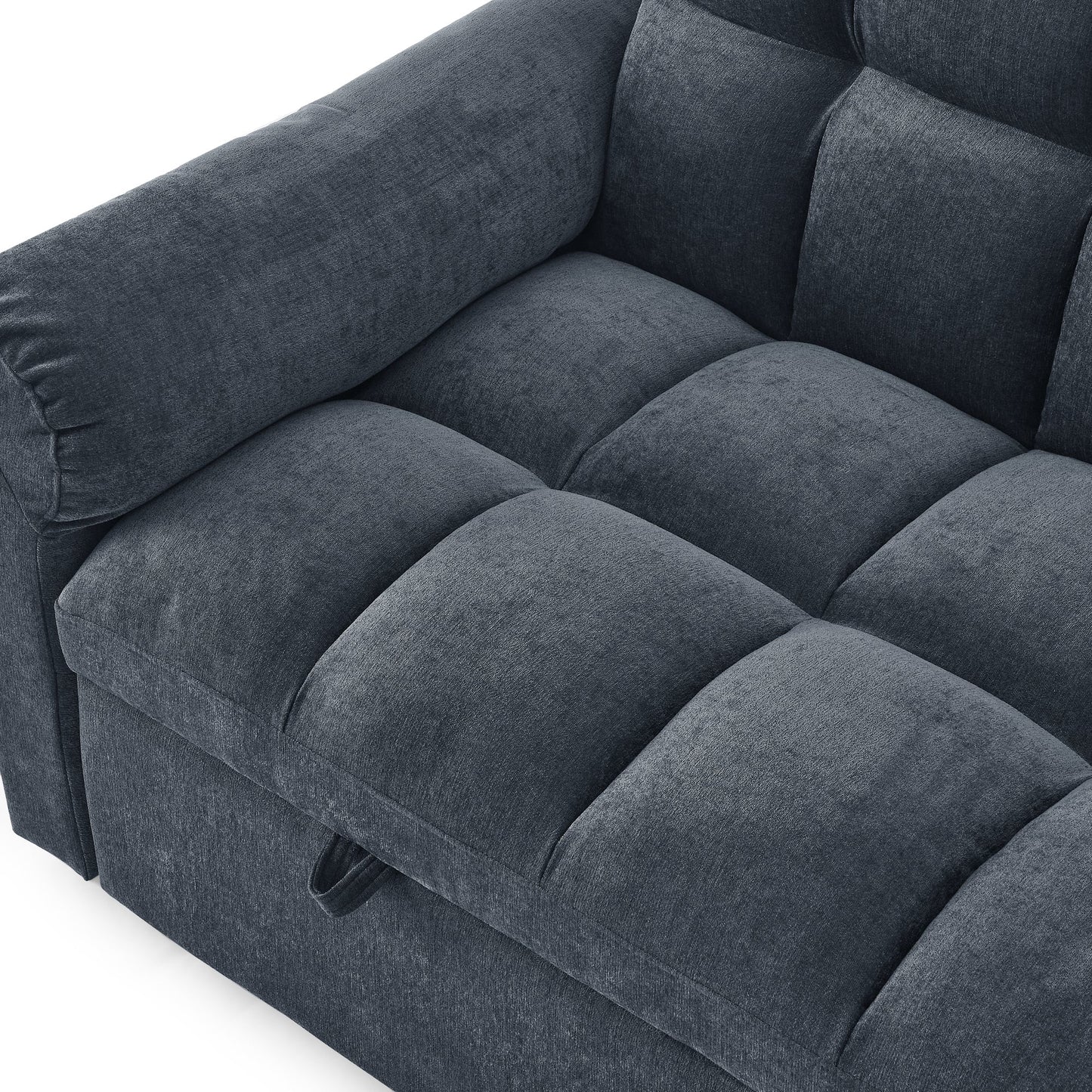 Blue+Grey Convertible Linen Loveseat Sofa Bed with Pull-Out Sleeper