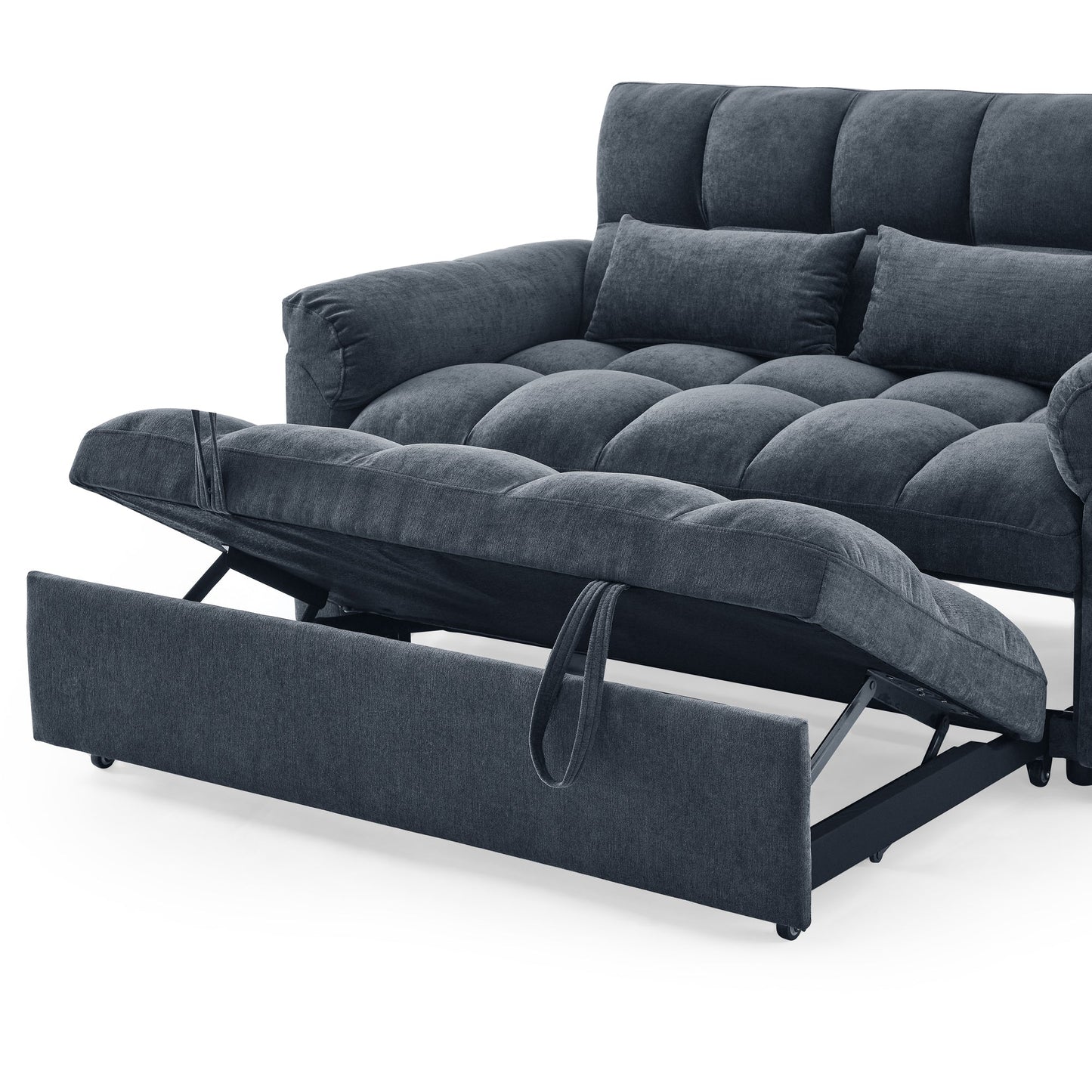 Blue+Grey Convertible Linen Loveseat Sofa Bed with Pull-Out Sleeper