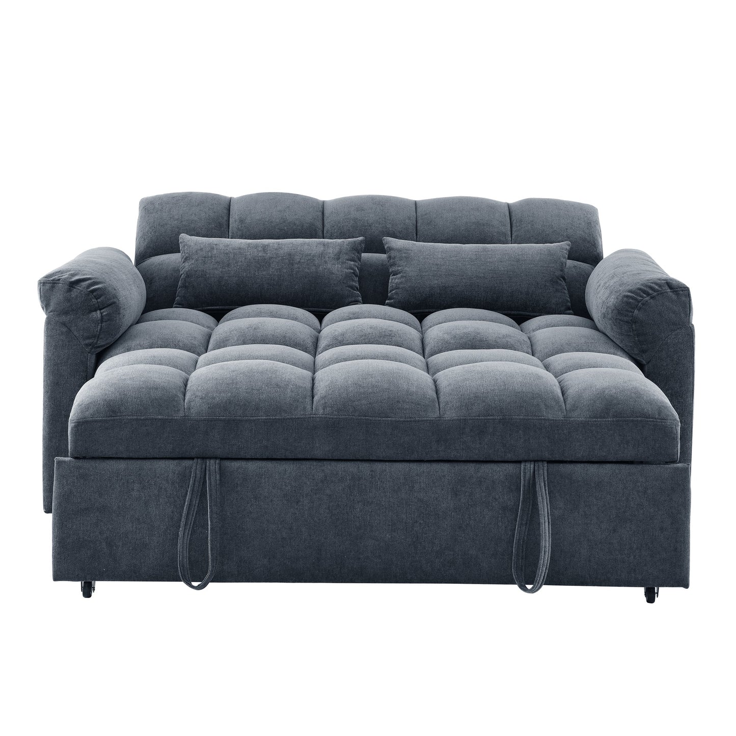 Blue+Grey Convertible Linen Loveseat Sofa Bed with Pull-Out Sleeper