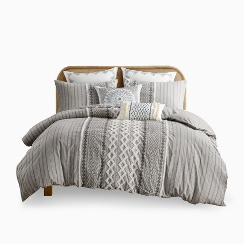 Full Queen Cotton Printed Duvet Cover Set With Chenille