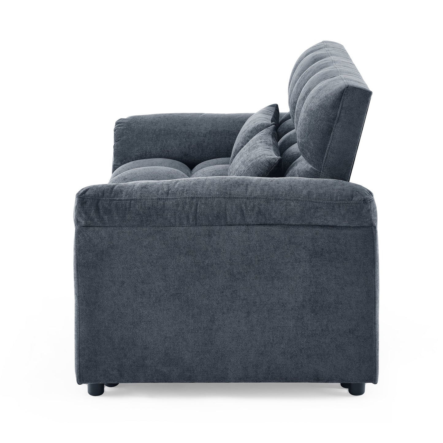 Blue+Grey Convertible Linen Loveseat Sofa Bed with Pull-Out Sleeper