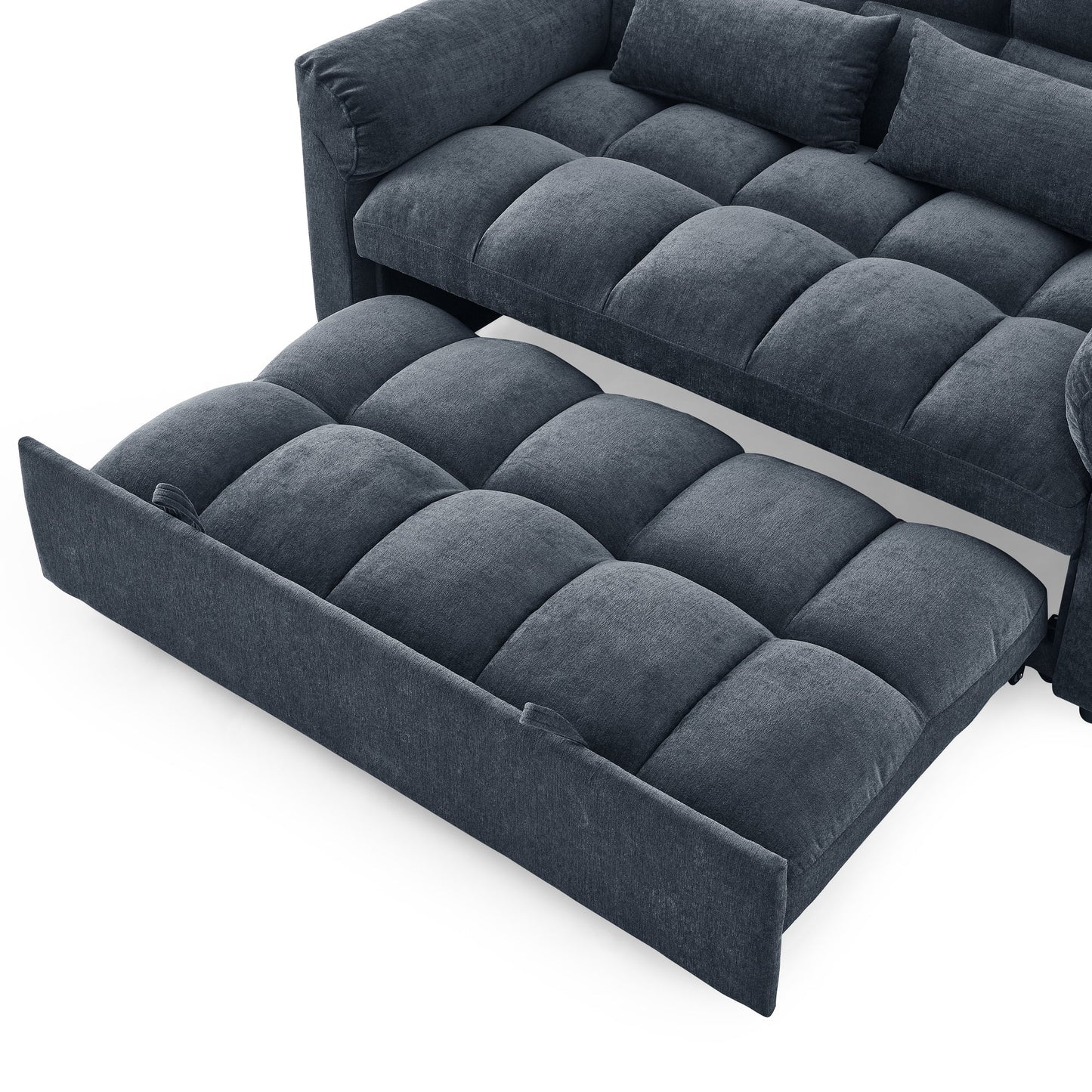 Blue+Grey Convertible Linen Loveseat Sofa Bed with Pull-Out Sleeper