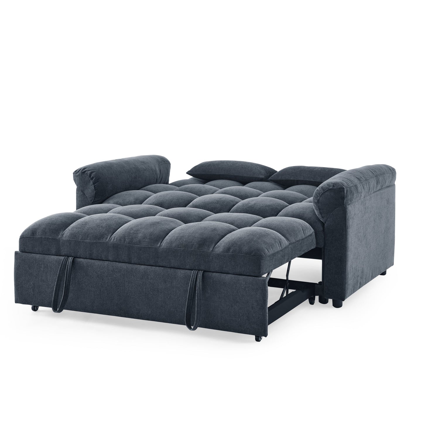 Blue+Grey Convertible Linen Loveseat Sofa Bed with Pull-Out Sleeper