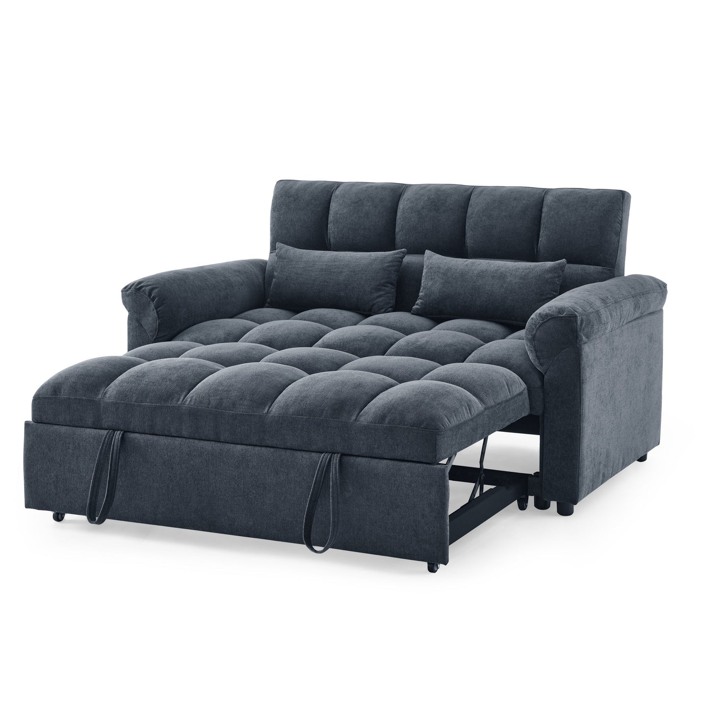 Blue+Grey Convertible Linen Loveseat Sofa Bed with Pull-Out Sleeper
