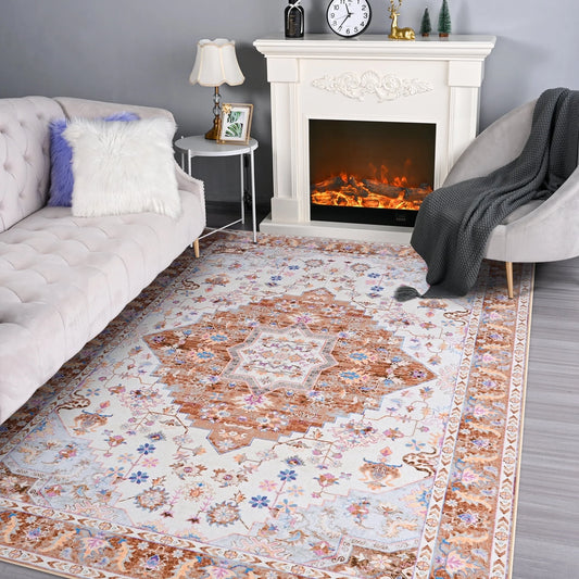 Vintage Area Rug Modern Bohemian Rug, Gold, 5' X 8'