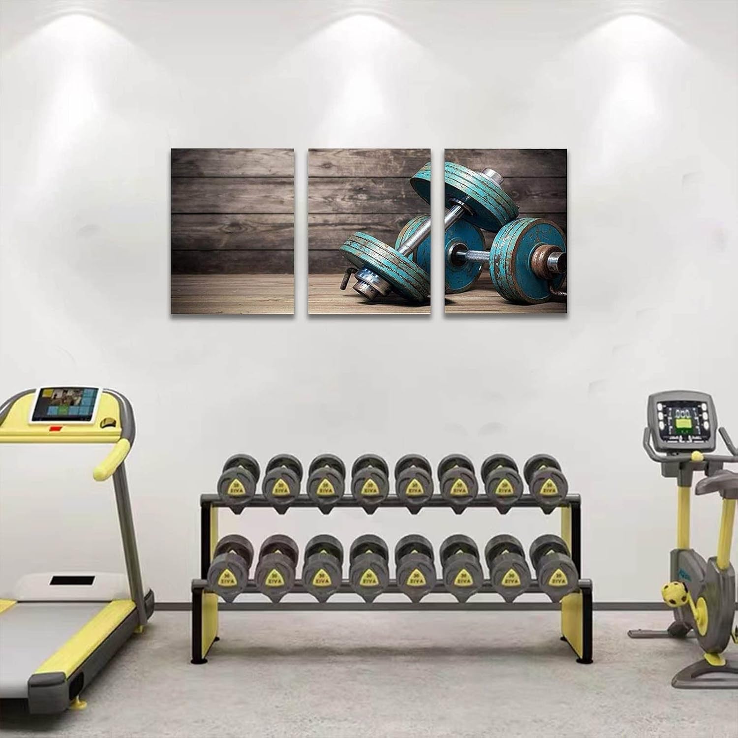 Modular Dumbbells Fitness Wall Decor,The Gym Canvas Wall Art Modern Home Poster 3 Pieces HD Printed Bodybuilding Painting for Living Room,Bedroom, Frame Decoration