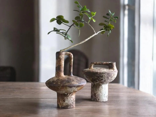 Handmade Wabi-Sabi Ceramic Vase – Rough Pottery Flower Arrangement Vase