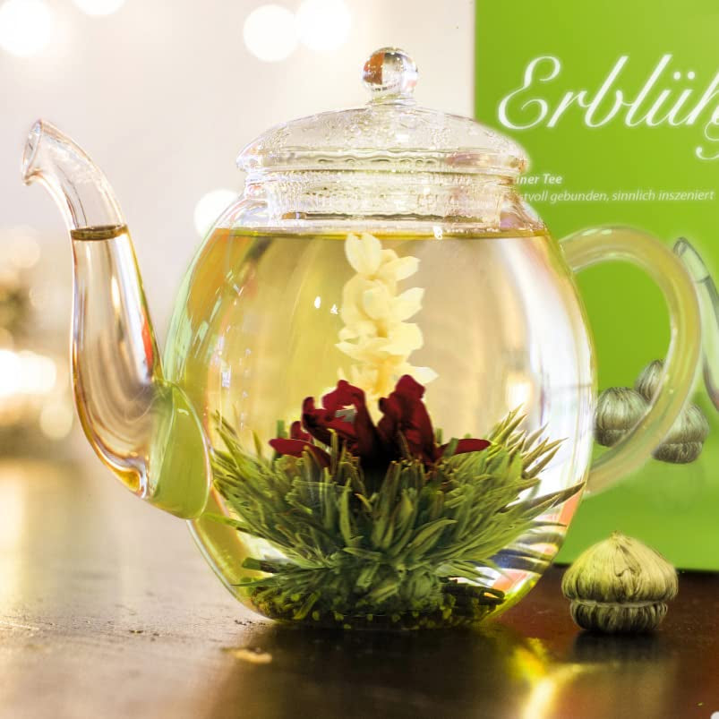 Creano Flowering Abloom Tea - Blooming Gift Set in Stylish Wooden Box, 12Pcs