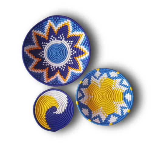 Bohemian decor sets Boho wall hanging decor Set - Vibrant Blue and Yellow
