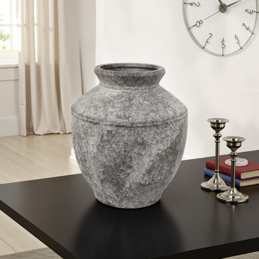 Antique brown gray ceramic accent vase, 16 inches tall