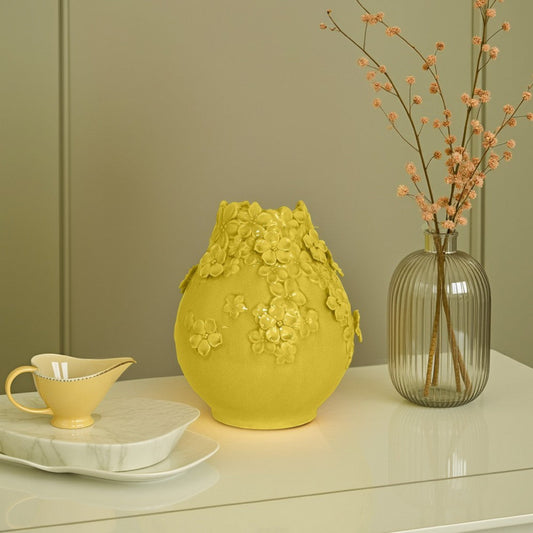 Sunny Charm Handcrafted Yellow Ceramic Vase – 13” - ThelGarden
