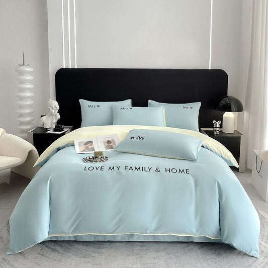 Contrast Color Pure Cotton Minimalist Bed Sheets Bedding Set - ThelGarden