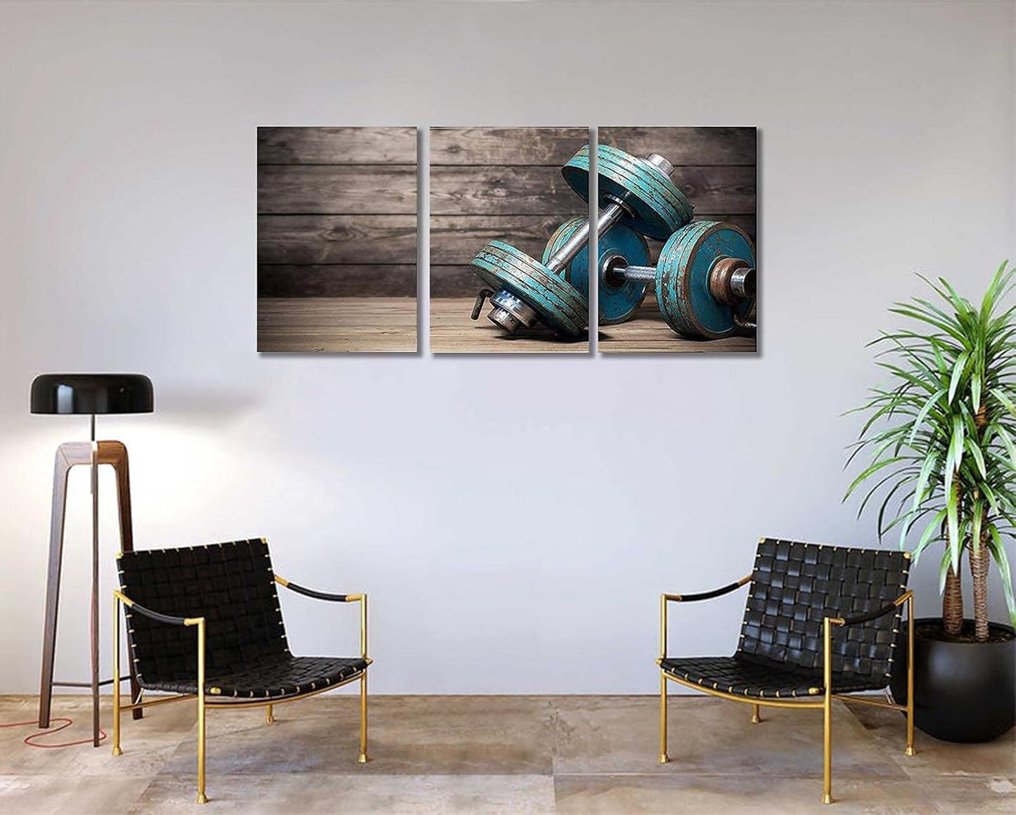 Modular Dumbbells Fitness Wall Decor,The Gym Canvas Wall Art Modern Home Poster 3 Pieces HD Printed Bodybuilding Painting for Living Room,Bedroom, Frame Decoration