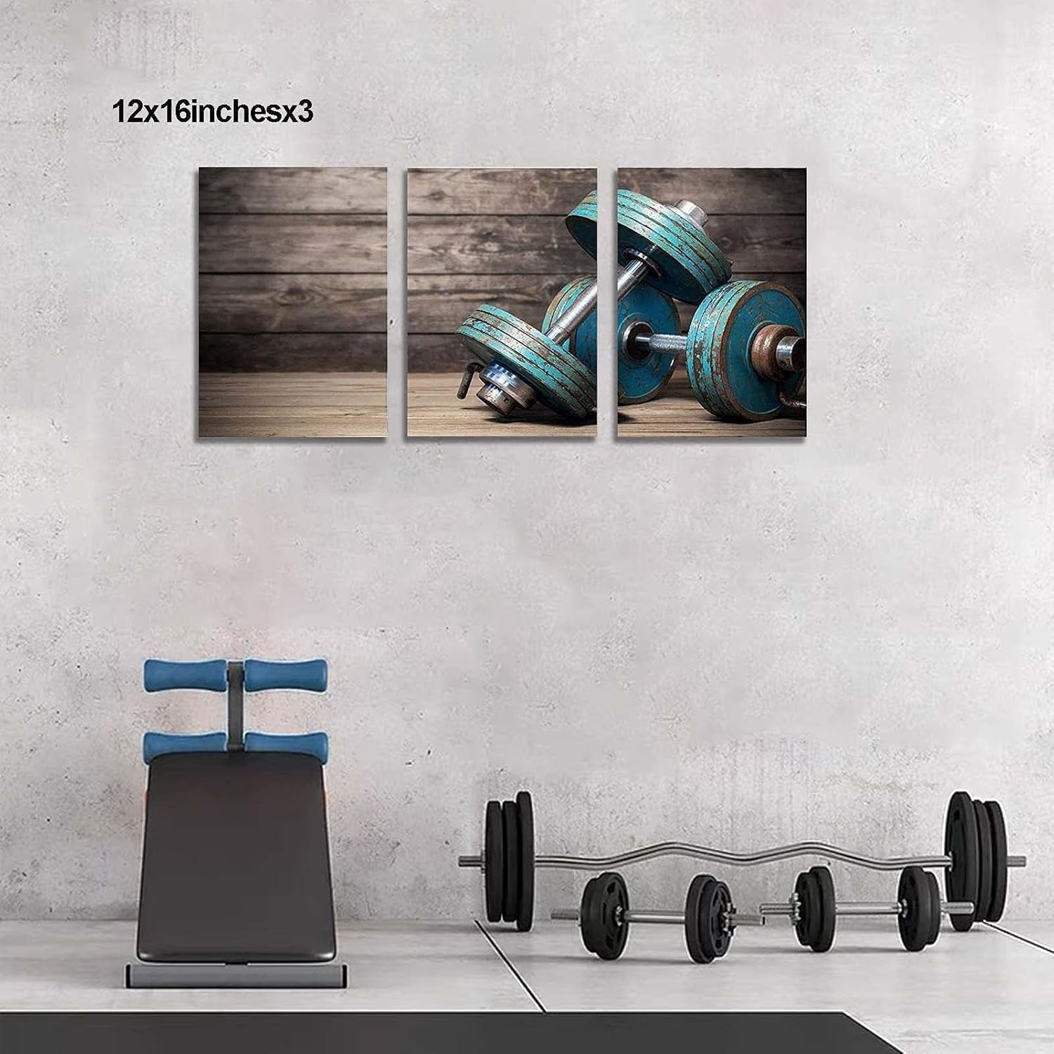 Modular Dumbbells Fitness Wall Decor,The Gym Canvas Wall Art Modern Home Poster 3 Pieces HD Printed Bodybuilding Painting for Living Room,Bedroom, Frame Decoration