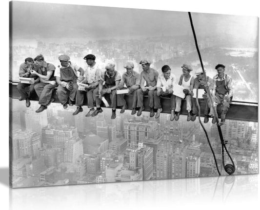 Lunch Atop a Skyscraper Canvas Wall Art   Panther Print, Large Canvas, Framed, Modern Wall Art for Bedroom and Living Room, Quality Men at Lunch Picture Prints for Walls, New York Lunch ATOP a Skyscraper, Print for Special Occasions (12X8)