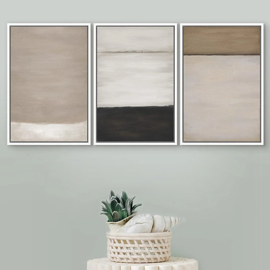 Framed Canvas Print Wall Art Set Grunge Pastel Color Block Collage Abstract Shapes Illustration Modern Art Decorative Nordic Minimal Zen - 16"X24"X3 White