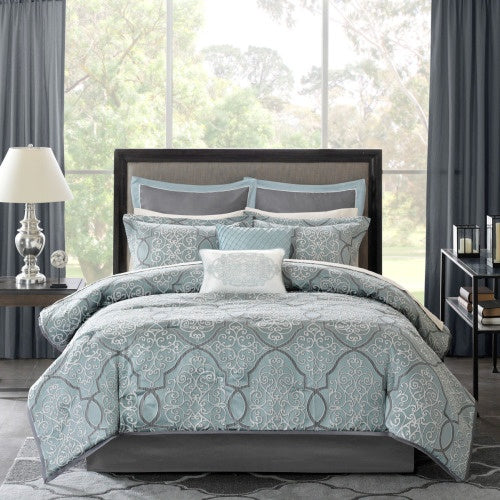 12 Piece Comforter Set With Cotton Bed Sheets Blue Cal King - ThelGarden
