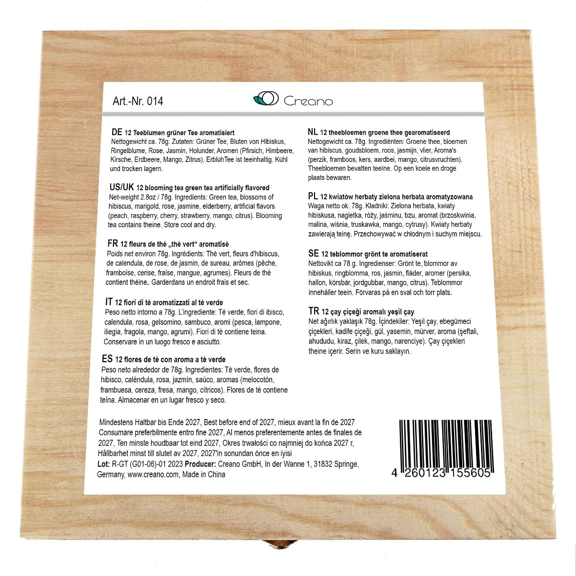 Creano Flowering Abloom Tea - Blooming Gift Set in Stylish Wooden Box, 12Pcs