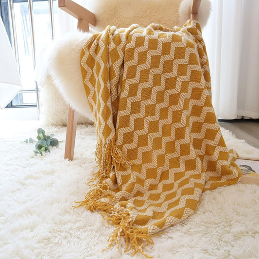 CHICHIC Throw Blanket for Couch, Decorative Knit Woven Knitted Throw Blankets for Sofa Bed Living Room Travel, 50 X 68 Inches, Yellow
